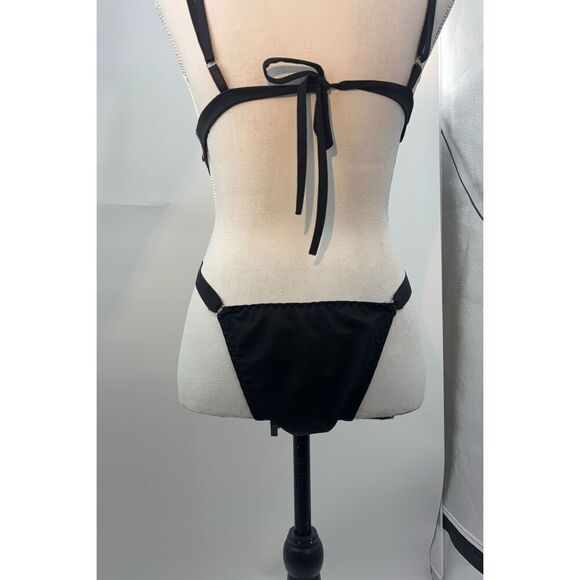 Black & Gold Embroidered Lingerie Set – Size Large – Sheer Lace & Mesh – Adjusta - Picture 10 of 12